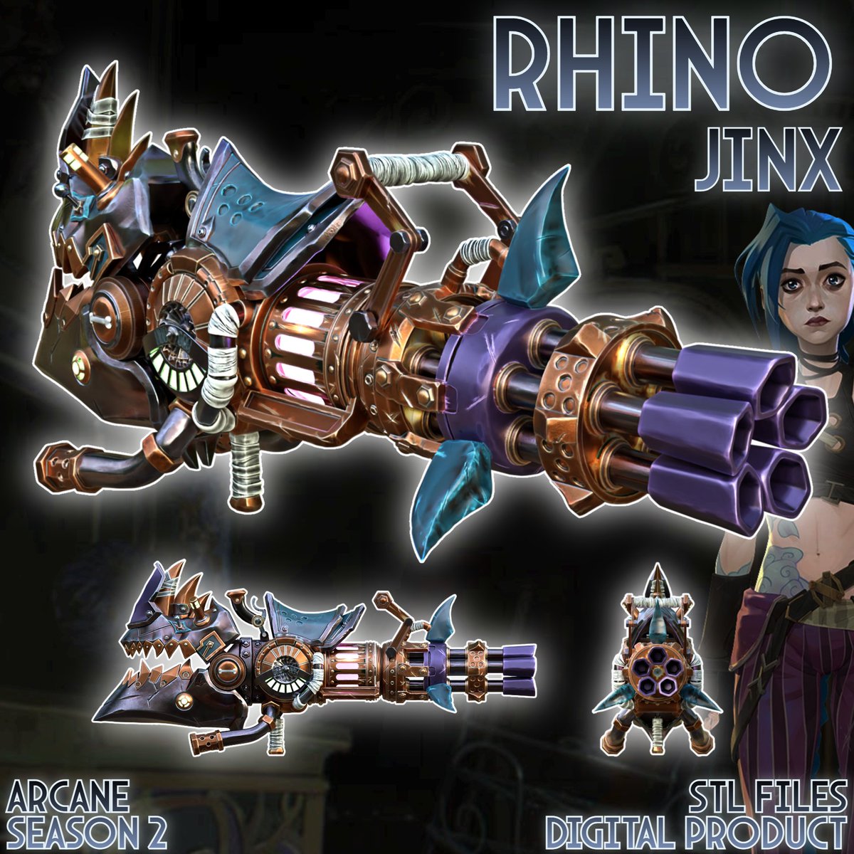 Krotek_inc's tweet photo. The first project in the 2025. And it was hard. 
#Rhino gun for #Jinx. 
 https://t.co/0vozrWEGJF
https://t.co/kBaFtq5jy6
https://t.co/HWBP6Gbxwd

#ArcaneSeason2 #arcane #LeagueOfLegends #jinxfanart #cosplay #cosplayer #ArcaneArt @Thangs3D #etsyshop #Cults3d @Cults3D https://t.co/DGgTtLydNe