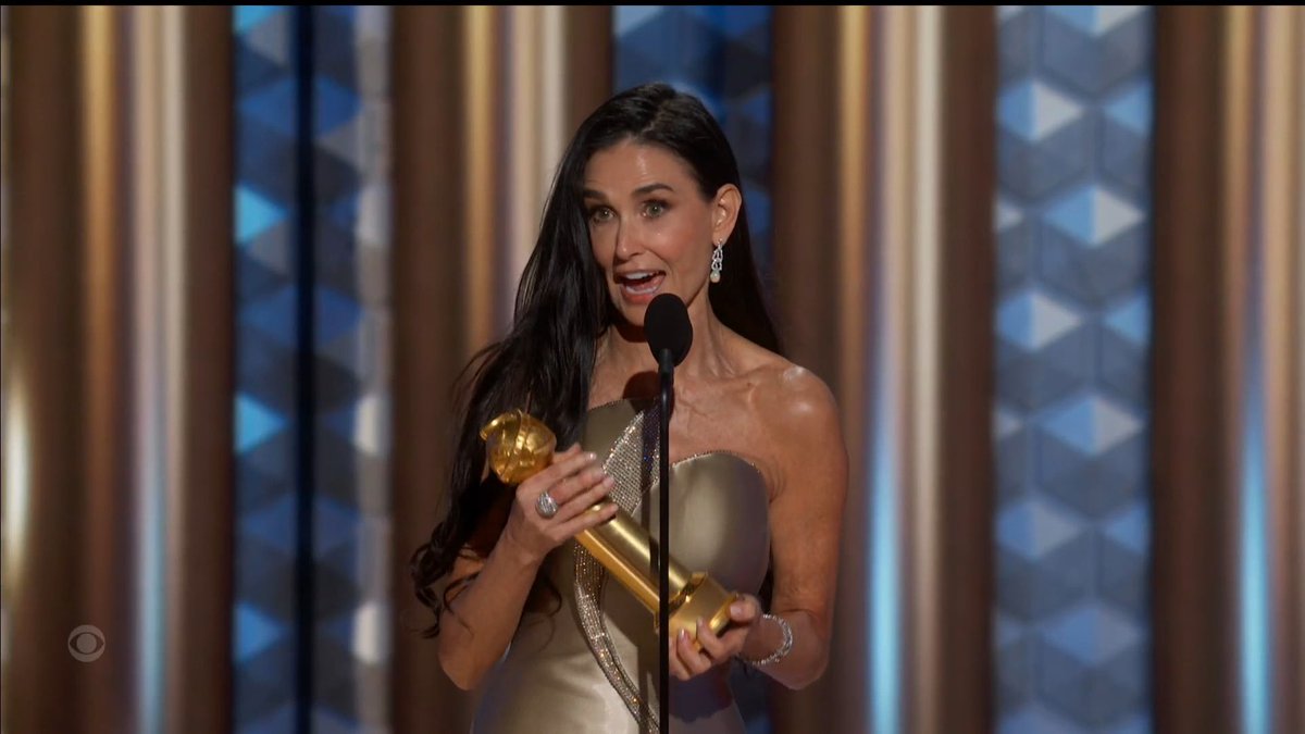 Demi Moore’s #GoldenGlobes acceptance speech:

“I’ve been doing this for 45 years and this is the first time I’ve ever won anything as an actor.”