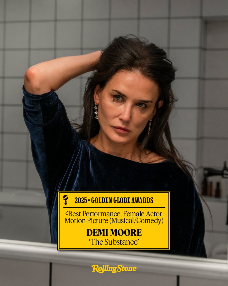 #GoldenGlobes WINNER 🏆: Best Performance, Female Actor in a Motion Picture (Musical/Comedy) goes to Demi Moore for #TheSubstance 

Winner's List: rollingstone.com/tv-movies/tv-m…