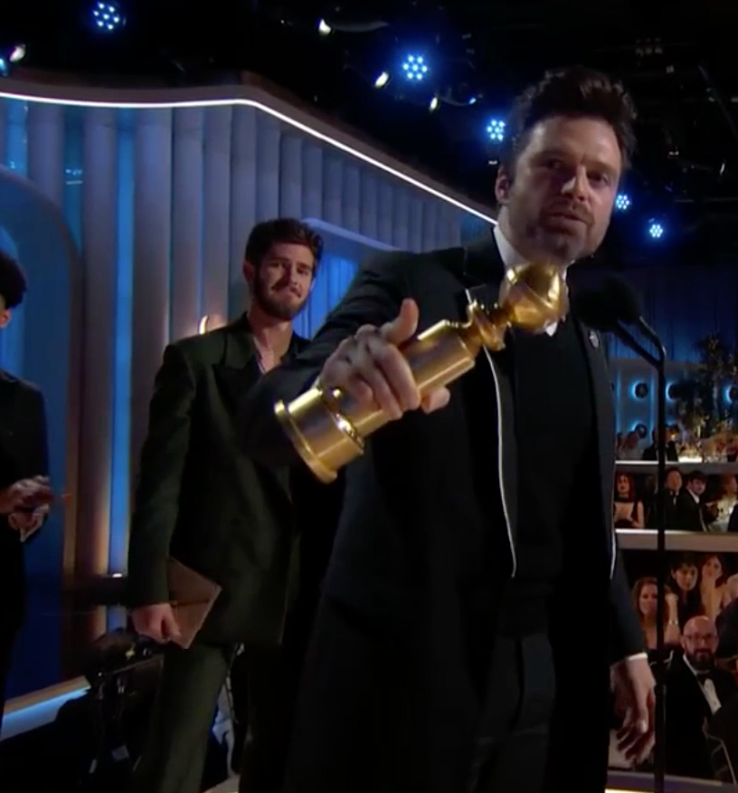 stevenrogered's tweet photo. Find someone who looks at you the way Andrew Garfield is so proudly looking at Sebastian Stan! ❤️❤️#GoldenGlobes https://t.co/2pxKLJheVD