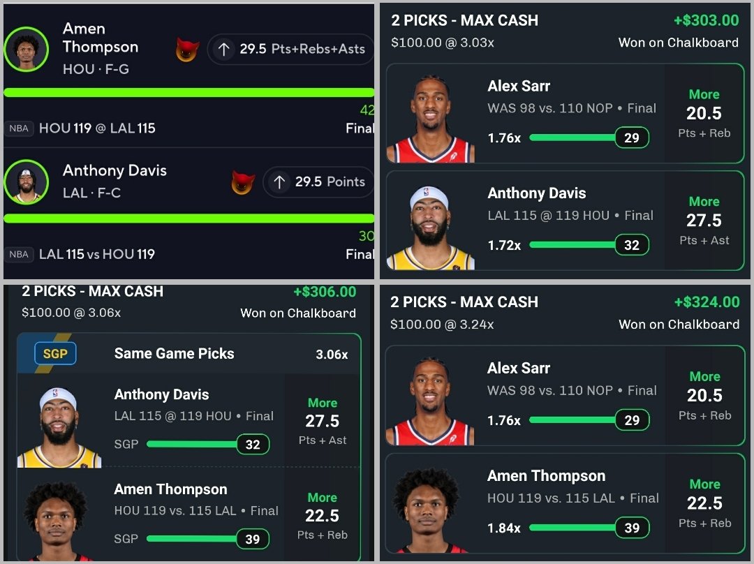 Mattplayerprops's tweet photo. $50 + FREE VIP to a follower who 𝗟𝗜𝗞𝗘𝗦 ❤
HUGE Day in the Dubclub again 🔥

Alex Sarr O20.5 pts+rebs ✅
Amen Thompson O22.5 pts+rebs ✅
Anthony Davis O27.5 pts+asts ✅
Amen 30+ PRA, AD 30+ PTS 💎✅
Jrue Holiday O1.5 3's made ❌

⚡𝗙𝗟𝗔𝗦𝗛 𝗦𝗔𝗟𝗘 𝟓𝟎% 𝐃𝐈𝐒𝐂𝐎𝐔𝐍𝐓 ⬇️
https://t.co/MK0rDdMfF1

Show me those winning slips!! 👀
We are absolutely COOKING! If you're not in the discord you hate money at this point.

Stop missing out, come join for a month and see how I do things and stick around for the long term profit 📈

#Prizepicks #GamblingTwitter #NBA