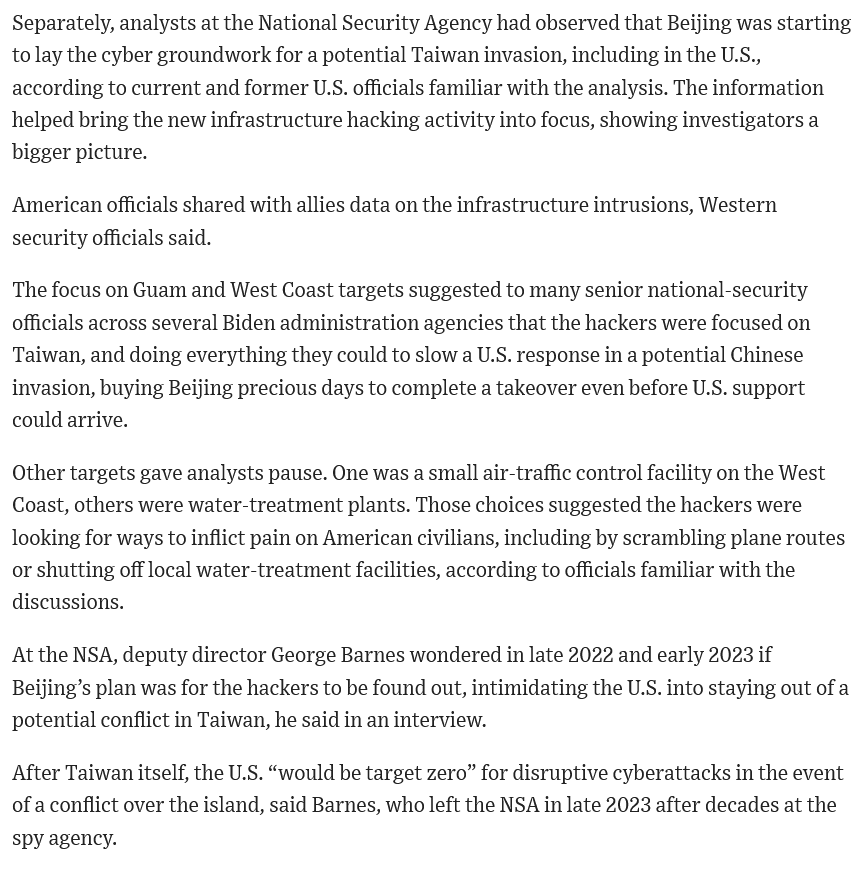 The WSJ published an in-depth story on PRC hacking. The section pertaining to Taiwan is noteworthy. 
wsj.com/tech/cybersecu… via <a href="/WSJ/">The Wall Street Journal</a>