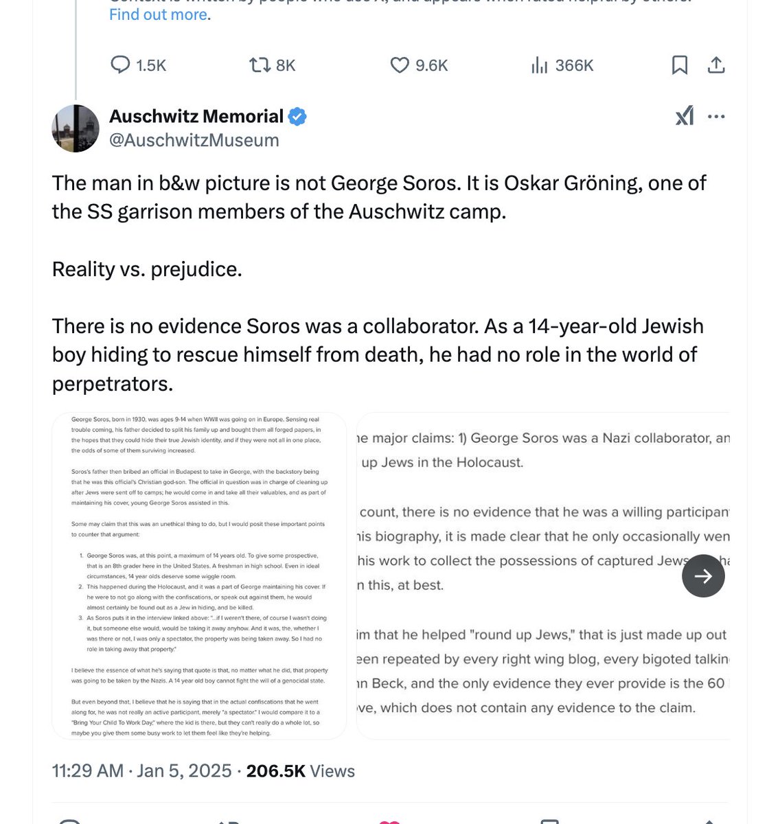 ArtCandee's tweet photo. MAGA conspiracy theorist gets owned by Community Notes and the Auschwitz Museum for spreading lies that George Soros, who's Jewish, was a Nazi as a teenager.

🍿 https://t.co/B5NPXCS1hQ