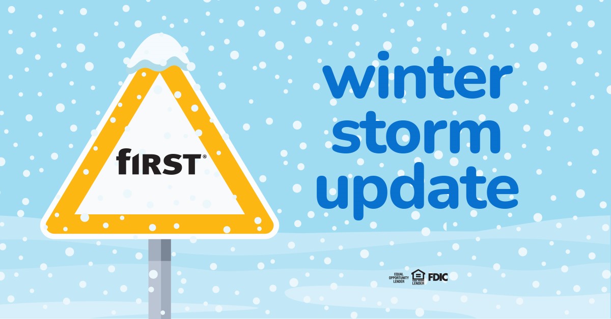 Due to the winter storm some locations may be delayed in opening or closed tomorrow. For assistance, please contact 877.322.9530 or a financial center: bit.ly/3DIBCj2. Many transactions can be done online or the mobile app.
-----
First Financial Bank. Member FDIC.