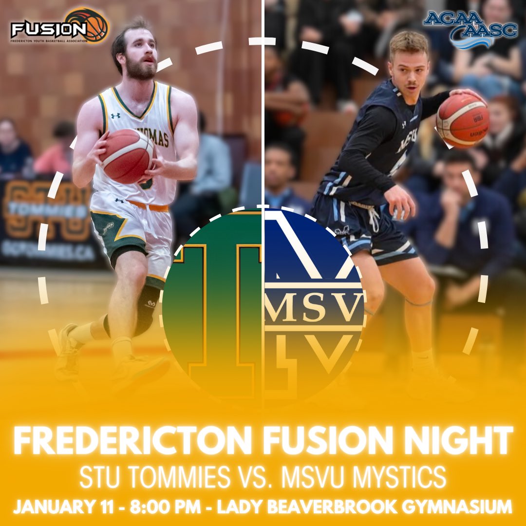 STU Men’s Basketball (@stumensbball) on Twitter photo Saturday night is Fredericton Fusion night at the PIT! Fusion athletes wearing their Fusion gear get in free!
Come out and see the Tommies’ WBB and MBB teams take on the <a href="/MountMystics/">Mount Mystics</a> to kick off the second half of the <a href="/ACAA_AASC/">ACAA</a> season!
<a href="/TommiesSTU/">STU Tommies</a>
#gotommiesgo Saturday night is Fredericton Fusion night at the PIT! Fusion athletes wearing their Fusion gear get in free!
Come out and see the Tommies’ WBB and MBB teams take on the <a href="/MountMystics/">Mount Mystics</a> to kick off the second half of the <a href="/ACAA_AASC/">ACAA</a> season!
<a href="/TommiesSTU/">STU Tommies</a>
#gotommiesgo