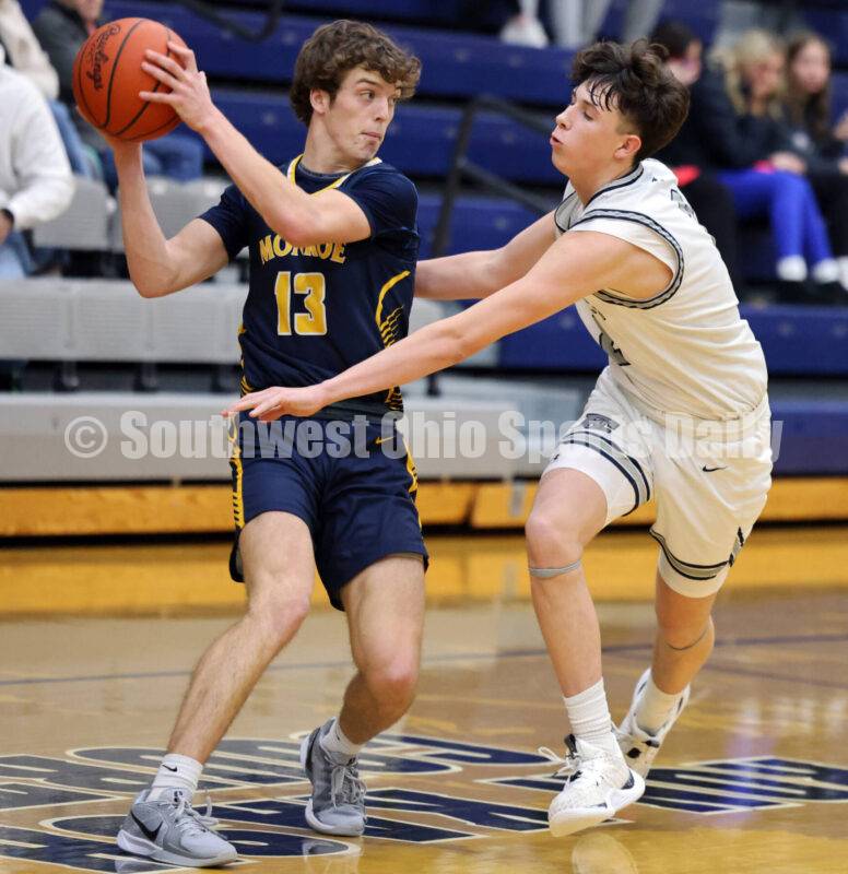 BOYS BASKETBALL: Short-handed Monroe finds a way to keep winning, fights off Edgewood for SWBL Southwestern victory ... Rick Cassano's comprehensive report with comments from coaches and players on both sides (Casey Popplewell and Karson Marcum from Monroe, Jason Osterman and