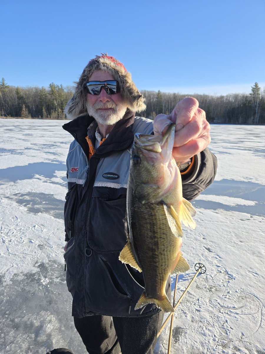 PeteMaina's tweet photo. Yesterday's scouting trip with Tex. (Not often, but sometimes being a follower makes sense.)
We were on about 13 inches today! Tex with a nice bass
Anybody driving vehicles yet?
#icereport https://t.co/RgG2seetjf