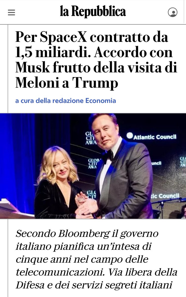 MarcoFattorini's tweet image. I sovranisti che cedono un pezzetto di sovranità (e di sicurezza nazionale) a un potente imprenditore straniero.