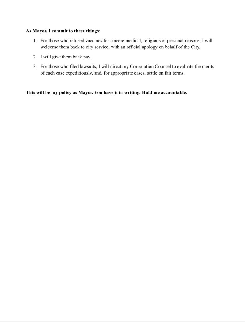 BREAKING NEWS: Candidate for <a href="/NYCMayor/">Mayor Eric Adams</a> Jim Walden (<a href="/jimfornyc/">Jim Walden</a>) releases a statement in regard to NYC workers who were terminated for non compliance with NYC’s COVID Mandate. Jim promised to hire them all back with back pay and an apology !