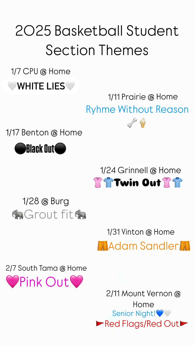 The themes for the rest of the regular season basketball games!