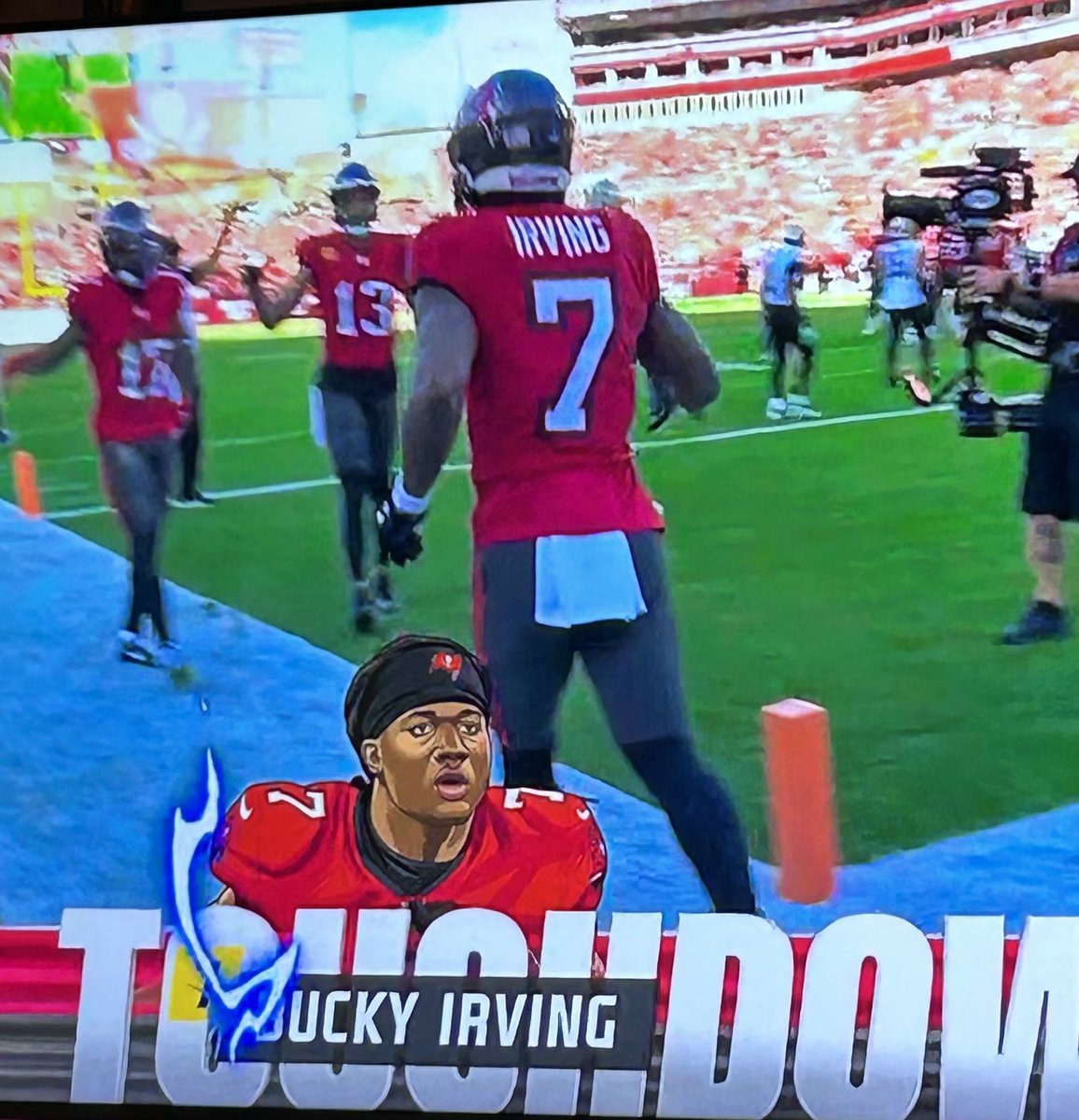 With a 1:52 seconds left <a href="/Mike/">Mike</a> Evans  ⁦<a href="/Buccaneers/">Tampa Bay Buccaneers</a>⁩, knowing his chances are probably gone to tie the all time consecutive 1000 yards a season receiving record, is the first down to congratulate Bucky Irving on his td. Congrats Mike Evans on also showing us your character.