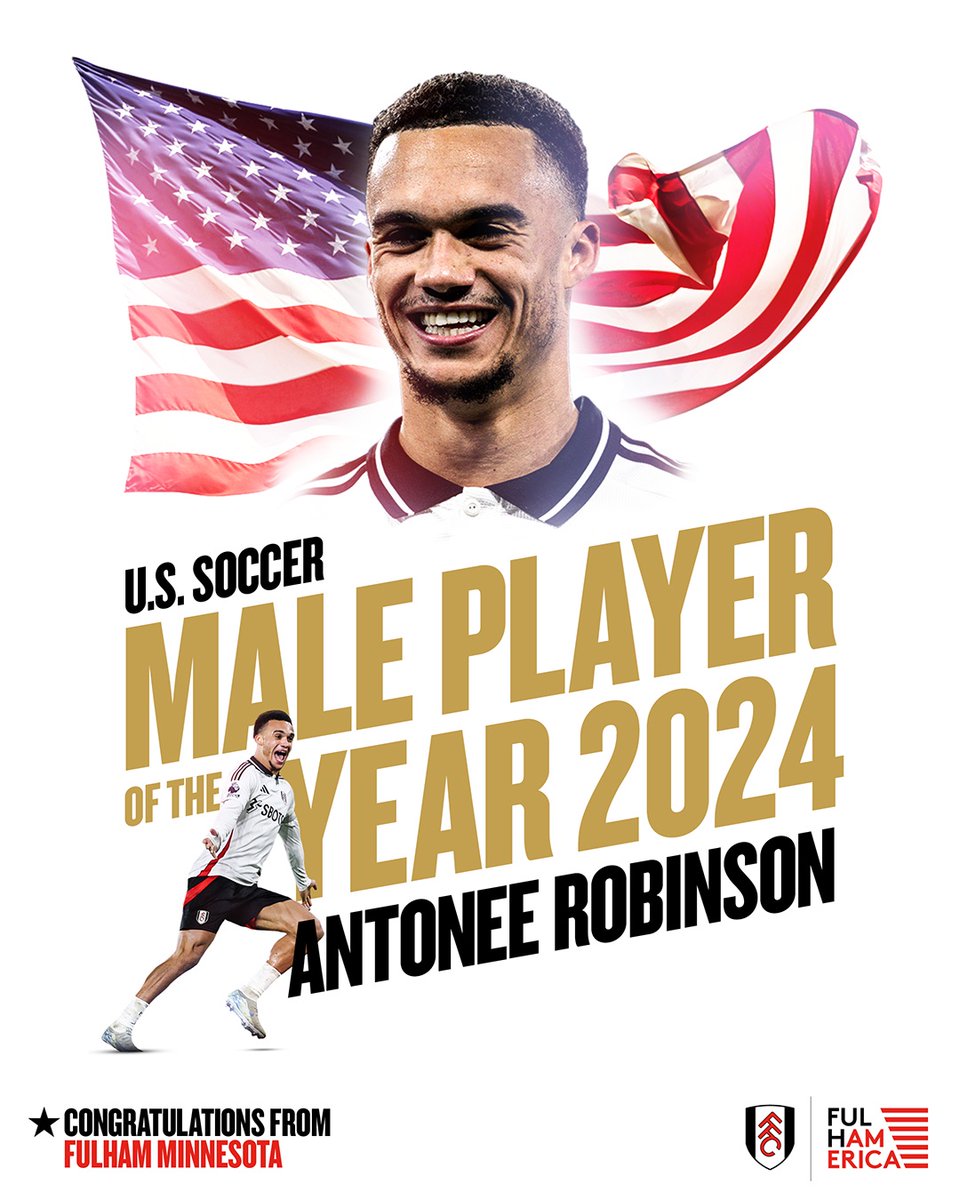 U.S. Soccers Male Player of the Year is none other than Antonee “Jedi” Robison! 

No better player or person to represent both <a href="/USMNT/">U.S. Soccer Men's National Team</a> &amp; <a href="/FulhamFC/">Fulham Football Club</a> 

Fully deserved. Take a bow fella!