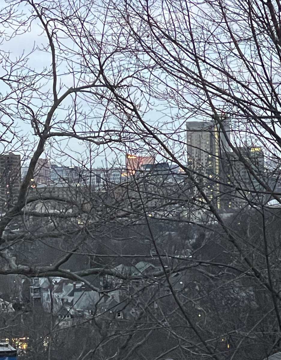 In the winter, we can see <a href="/EncoreResortBH/">Encore Boston Harbor</a>. It's about 6-7 miles away (as the crow flies). In summer, we see nothing (which is fine by us). 😊