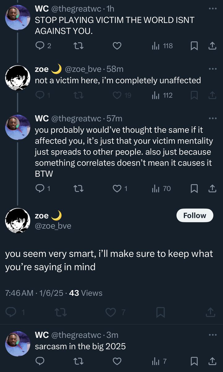 thegreatwc's tweet image. mf has no rebuttal to my argument so they pull out the sarcasm card, fucking unreal