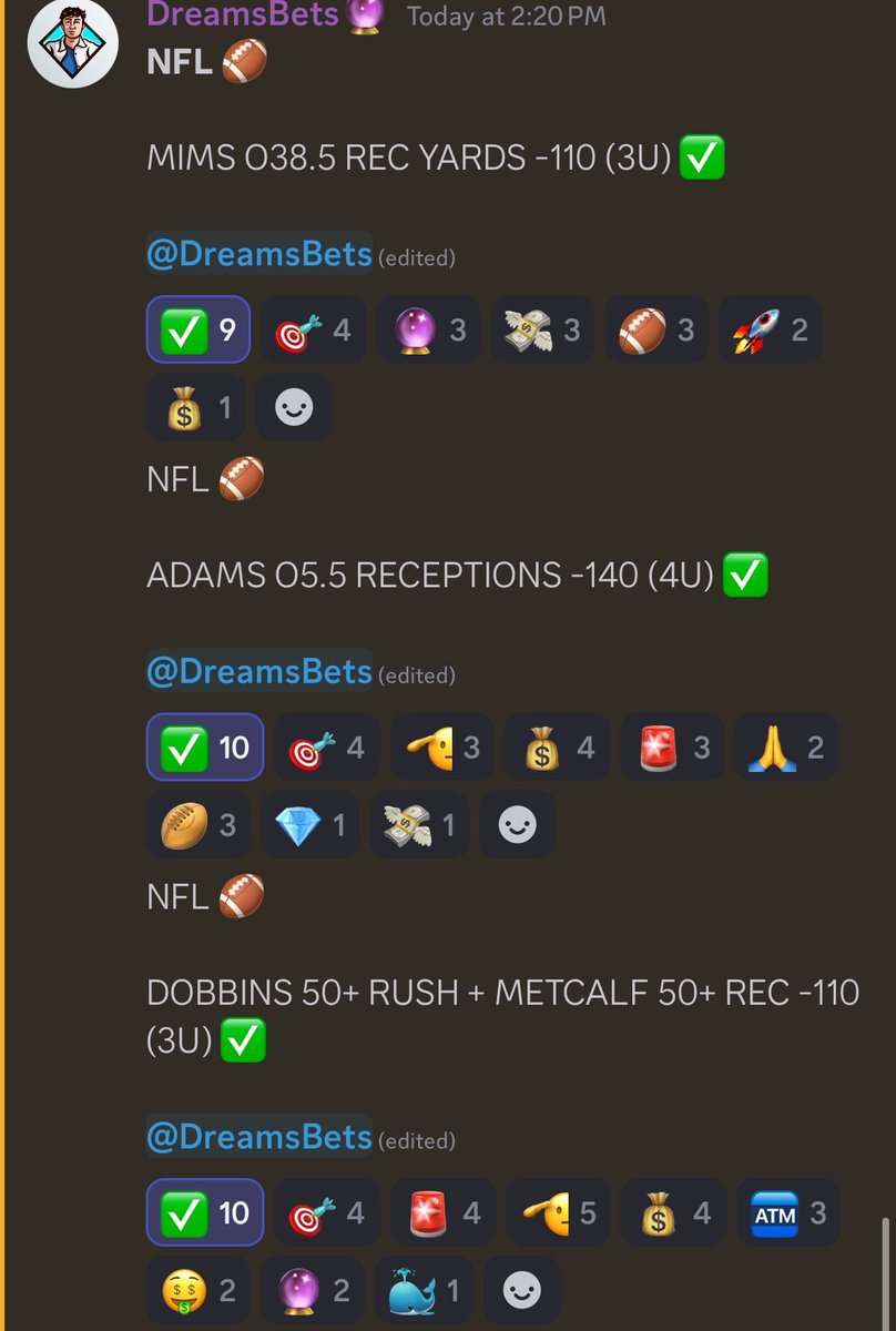 DreamsBets's tweet image. HOLY SHIT DISCORD ON 🔥

5/6 securing members 12.6 units 🧠

Posting a 10U SNF in discord👇

Whop.com/dreamsbets
