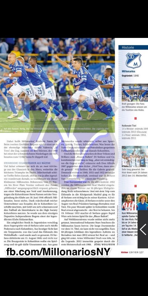 Artículo de la revista alemana kicker de el embajador 💪⚽💙🤍
<a href="/arturocj1992/">Arturo Carrión Jaramillo</a> 
<a href="/Marcela_Azul/">MARCELA AZUL Ⓜ️</a> 
@sociohistmillos 
<a href="/andres25david09/">Andrés</a> 
<a href="/dandressilva01/">Daniel Andrés</a> 
<a href="/Jorgemarioneira/">Jorge Mario Neira⚽️</a> 
<a href="/NelsonBedoyaSan/">Nelson Bedoya - VIDEOS DEL FPC</a> 
<a href="/MillonariosDC_/">Millonarios Distrito Capital</a> 
<a href="/TertuliaMillos/">La Tertulia Embajadora</a>