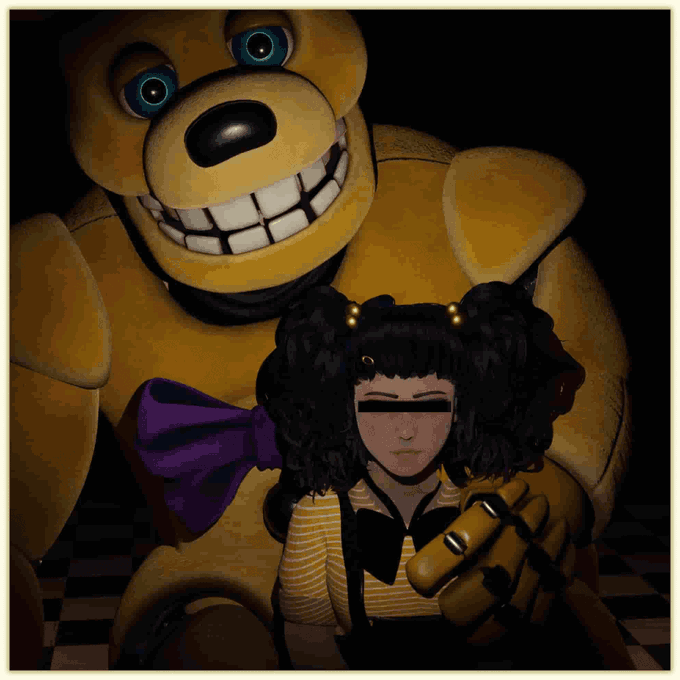 FredbearCassidy's tweet image. "It's me you should be believing
'Cause he's deceiving you with lies. "

NOTES - Last photo taken of Cassidy [REDACTED] before disappearance, employee suspected to be William J. Afton, former CEO of Fazbear Ent.