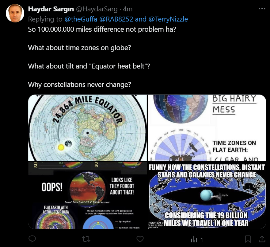 Göran Andersson (@theguffa) on Twitter photo The flerf coward <a href="/HaydarSarg/">Haydar Sargın</a> asked me four questions, and then immediately blocked me.
Flerfs don't want answers to question, they only want to ask questions and pretend that they can't be answered. The flerf coward <a href="/HaydarSarg/">Haydar Sargın</a> asked me four questions, and then immediately blocked me.
Flerfs don't want answers to question, they only want to ask questions and pretend that they can't be answered.