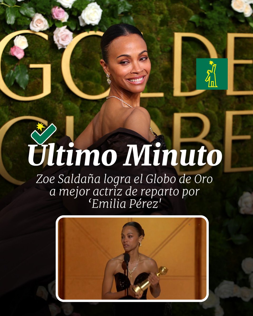 DiarioLibre's tweet photo. 🔴 | #ÚltimoMinutoDL | Zoe Saldaña logra el Globo de Oro a mejor actriz de reparto por ‘Emilia Pérez'

#DiarioLibre #GoldenGlobes #ZoeSaldaña #GloboDeOro  #Cine #Series #Premios #OrgulloDominicano #ZoeSaldaña #GlobodeOro #EmiliaPérez https://t.co/XSaWcildZK