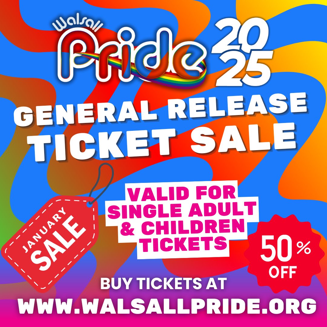 #Januarysale On General Release Tickets Use Promo Code: JANPRIDE50 Buy Tickets now at walsallpride.org

#pride #walsallpride #pridefestival #lgbtq #gaypride #festival #westmidlands