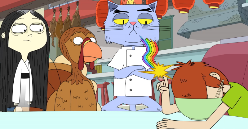 SpawnCampedIRL's tweet photo. Watch the cartoon 'Wishfart' on Gala Film, free!
Why did Puffin get turned into a turkey and why is Dez face down asleep in ramen?
Click here https://t.co/NRYxs1JUf0 https://t.co/7XUZaHuDQF