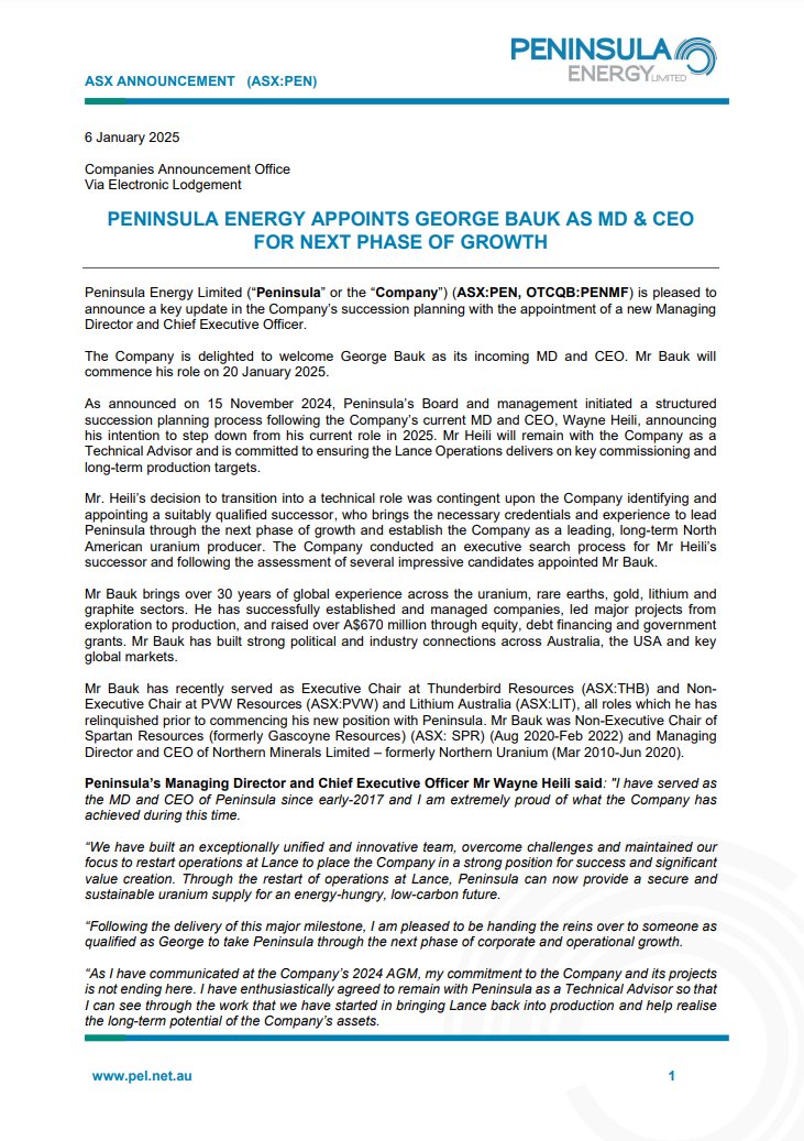 PEN_Energy's tweet image. $PEN is delighted to welcome George Bauk as its incoming MD & CEO. Mr Bauk will commence his role on 20 Jan. 2025.
Mr Bauk brings over 30 years of global experience in commodities and has successfully led major projects from exploration to production.
bit.ly/4gGzzdW
