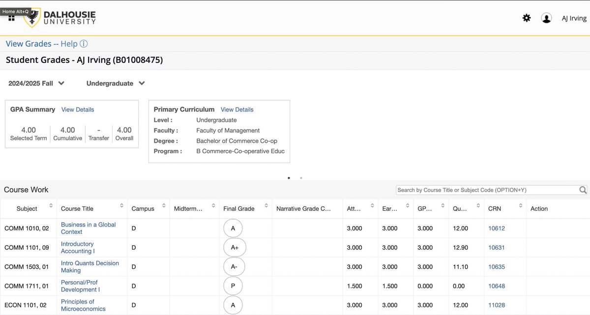4.0 First semester, excited to start the off-season with <a href="/DalFootballClub/">Dalhousie Football Club</a>