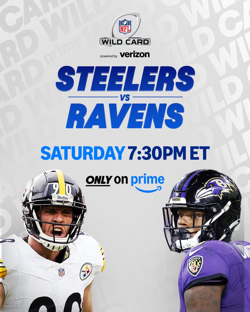 NFL on Prime Video (@nflonprime) on Twitter photo STEELERS. RAVENS. WILD CARD SATURDAY NIGHT ON PRIME.
The first ever EXCLUSIVE playoff game on <a href="/PrimeVideo/">Prime Video</a> streams this Saturday, 7:30PM ET. STEELERS. RAVENS. WILD CARD SATURDAY NIGHT ON PRIME.
The first ever EXCLUSIVE playoff game on <a href="/PrimeVideo/">Prime Video</a> streams this Saturday, 7:30PM ET.