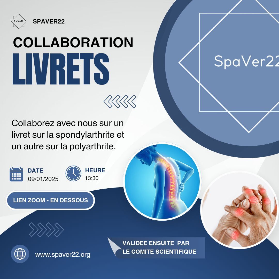 L'association SPAVER22 vous invite à participer à l'élaboration de son nouveau livret d'information !
Créez le document qui répond à toutes vos questions

RDV le 9 janvier à 13h30  ⬇
Lien Zoom : swll.to/oajctjZ
Identifiant : 861 0315 9282
Code secret : 983319