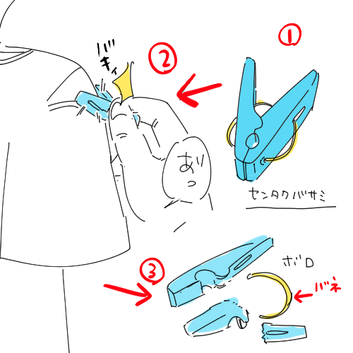 せんたくばさみ経年劣化で折れて壊れたんじゃ 