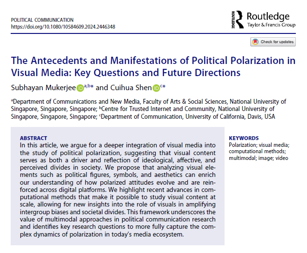 Subhayan Mukerjee (@wrahool) on Twitter photo Happy 2025! <a href="/cuihua/">Dr. Cuihua (Cindy) Shen</a> and I are happy to announce new forum piece in <a href="/polcommjournal/">Political Communication 📓</a> where we argue for a need to focus more on visual content when trying to understand the causes and manifestations of political polarization. Happy 2025! <a href="/cuihua/">Dr. Cuihua (Cindy) Shen</a> and I are happy to announce new forum piece in <a href="/polcommjournal/">Political Communication 📓</a> where we argue for a need to focus more on visual content when trying to understand the causes and manifestations of political polarization.
