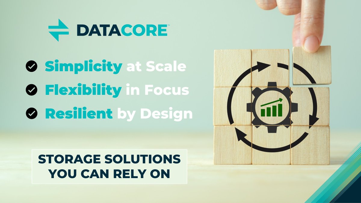 DataCore's tweet image. With data shaping the future of businesses, your choice of #DataStorage technology could be the difference between keeping pace & leading the way.
Experience the Power of #SoftwareDefinedStorage with @DataCore:
✅ Simplicity at Scale
✅ Flexibility in Focus
✅ Resilient by Design