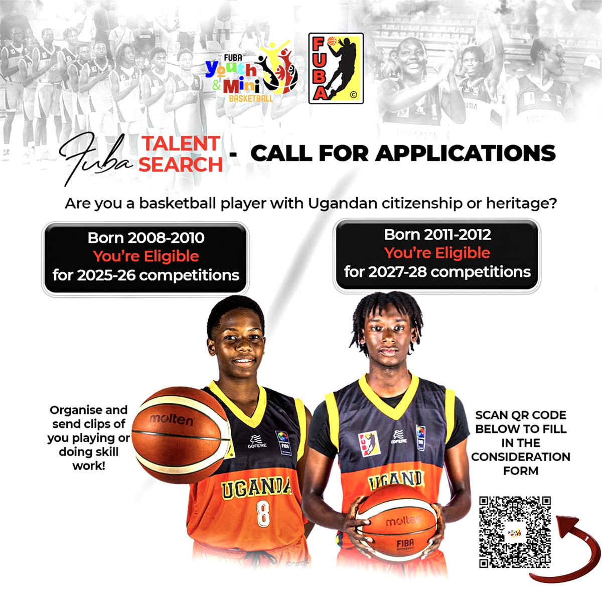 FubaYouthMini's tweet image. We are searching for the next generation of stars to represent 🇺🇬!  
✅ Check if you meet the eligibility requirements 
🎥 Submit your skills &amp;amp; apply now: docs.google.com/forms/d/e/1FAI…

Be part of Uganda’s basketball future! #FUBA #TalentSearch