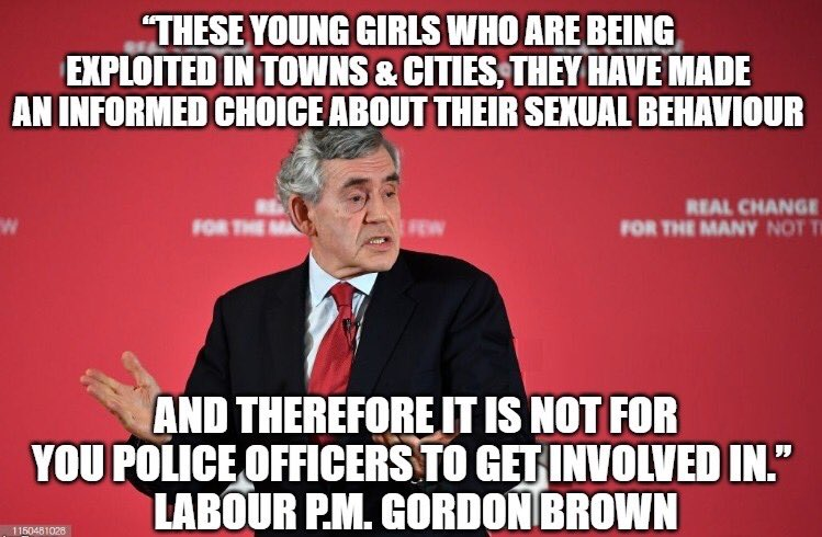 <a href="/elonmusk/">Elon Musk</a> #gordonBrown &amp; his then enforcers - #JacquiSmith #KeirStarmer gave their blessing to the #PakistaniGrooming gangs.
Underage children cannot legally consent to sex &amp; having sex with children is RAPE.