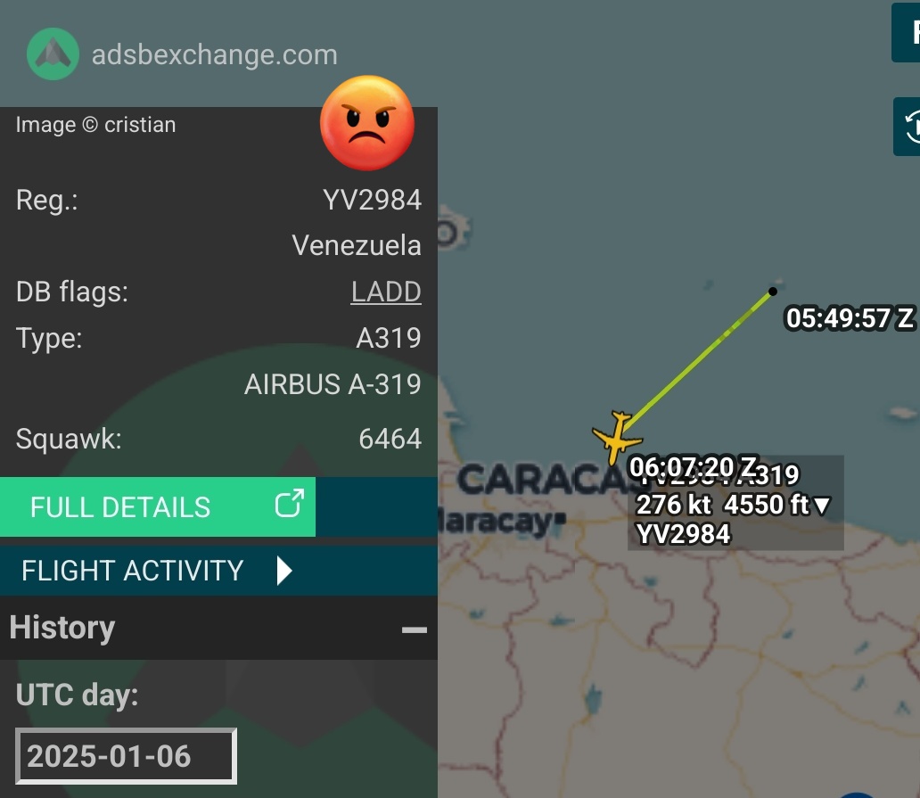 Arr3ch0's tweet photo. Reunión importante en La Orchila. El avión presidencial retornó a Caracas hace 1hr cerca de las 2am. También estaba activo el PDVSA YV2763 y el Conviasa YV2953 el cual hizo 2 vueltas. https://t.co/2bohO3rCPT