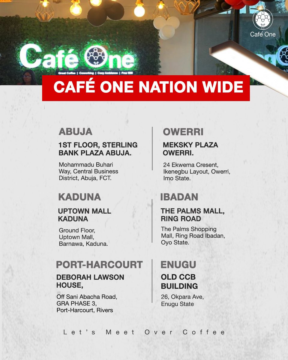 Cafeonenig's tweet image. The right way to work in 2025 is working from Café One 😉
Visit any of our hubs this morning to secure your spot and have a productive work day.
#CafeOne #CoworkingSpace #workspacenearme