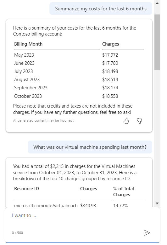 AzureSupport's tweet photo. Unlock the power of Microsoft Copilot for #Azure (preview) to analyze, estimate, and optimize your cloud costs effortlessly! With natural language queries, get insights and recommendations tailored to your Azure environment. Learn more here: https://t.co/1FgiRKGABW https://t.co/6IdqlhUhhR