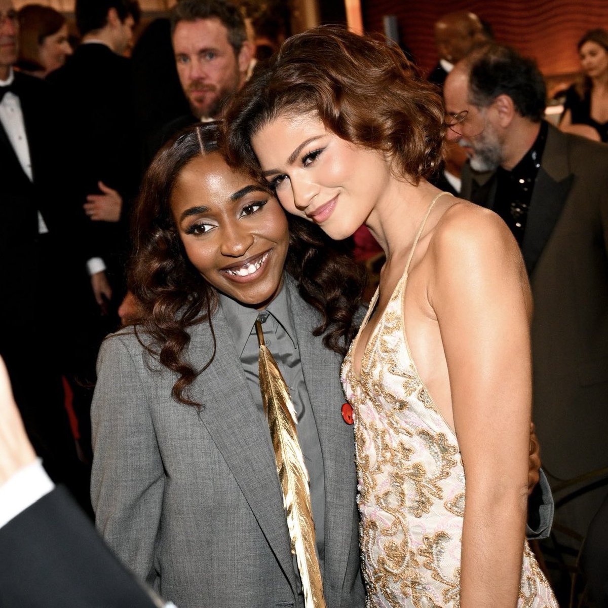 okayplayer's tweet photo. Ayo Edebiri AND Zendaya?!?! Thank you for this duo #GoldenGlobes 🙏🏾

📸: Getty https://t.co/ALUFQ5jbQf
