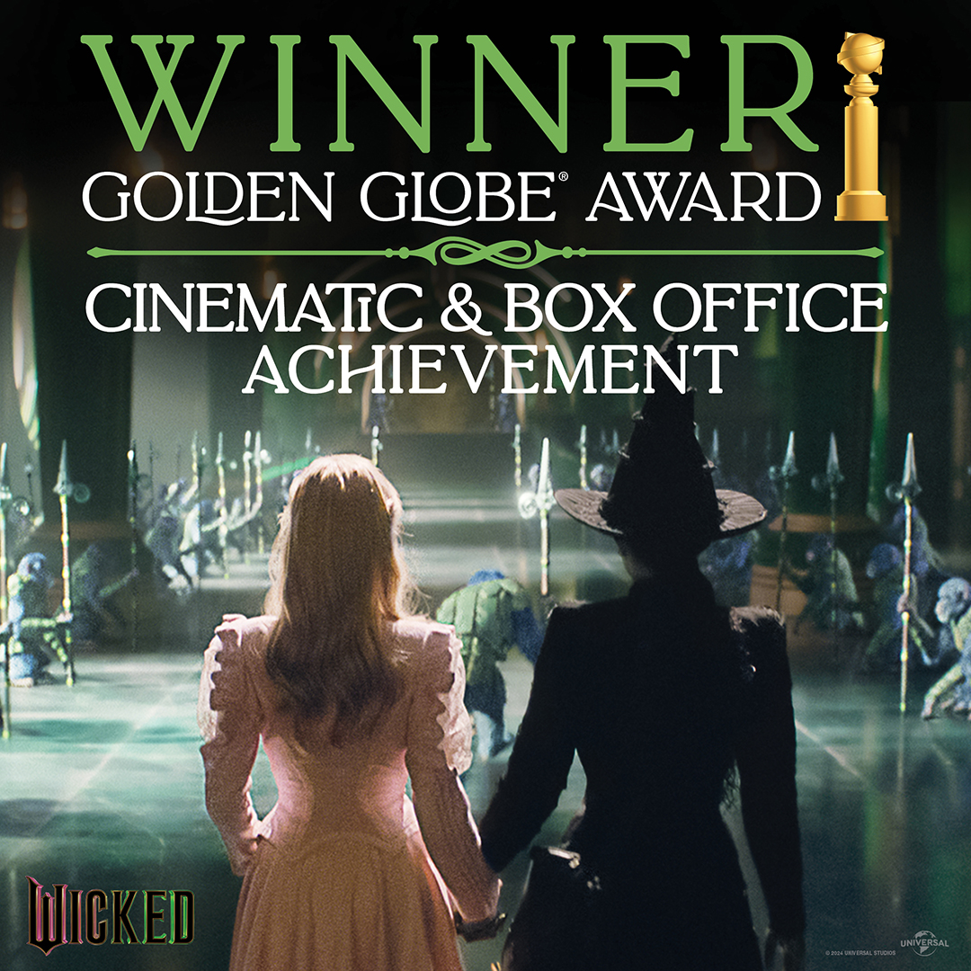 wickedmovie's tweet photo. Wicked has won the Cinematic and Box Office Achievement award at the 82nd Annual Golden Globes! ✨ #GoldenGlobes https://t.co/ZqRsTz7o6F