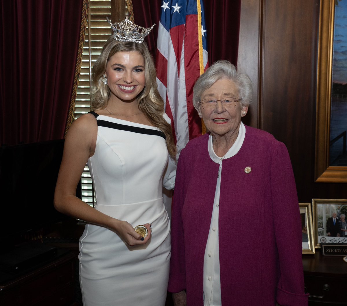GovernorKayIvey's tweet photo. Our very own Miss Alabama, Abbie Stockard, has won the title of Miss America! I’ve had the pleasure of meeting Abbie, and I know firsthand what an outstanding young woman she is. She is incredibly deserving of this honor. Congratulations, Abbie! #alpolitics https://t.co/rfMRVesnIP