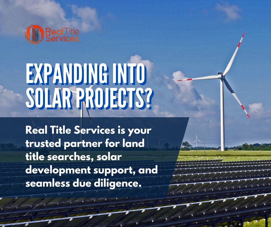 RealTitleServ's tweet image. 🤔Expanding into solar projects?

🕵️Real Title Services offers expert title searches &amp;amp; solar development support for a seamless process. 

📧SearchPros@RealTitleServicesInc.com
#SolarDevelopment #SolarPowerProjects #SolarEnergySolutions #CleanSolarEnergy #SustainableSolar