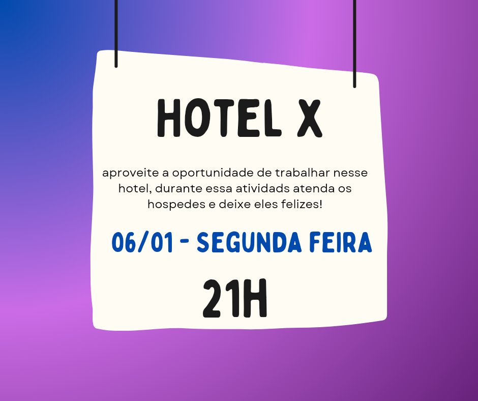 💡¦ HOTEL X

Abriu uma oportunidade de trabalho, não perca e venha ajudar os hospedes deixando eles felizes e bem dispostos!

As 21h br.

acesse: ironhotel.org