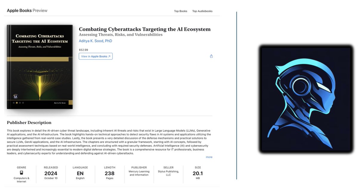 #AI threats will expand in the coming times. Combating #cyberattacks targeting the #AI Ecosystem book is now available at #Apple Books. Learn more about the #AI threats by analyzing real-world case studies. Check here: lnkd.in/gmJB--gB