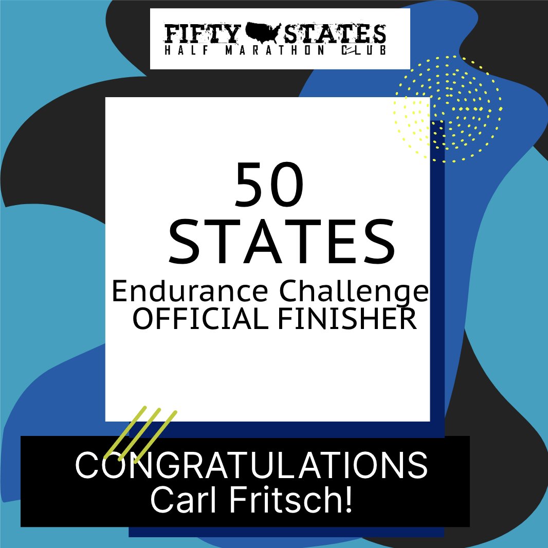 Congratulations to Carl Fritsch, from Minneapolis, #Minnesota, for completing the 50 States Endurance Challenge plus D.C., June 2024!  Carl's 50 States completion consisted of a combination of full marathons and half marathons.

#50stateshalfmarathonclub #halfmarathon #marathon