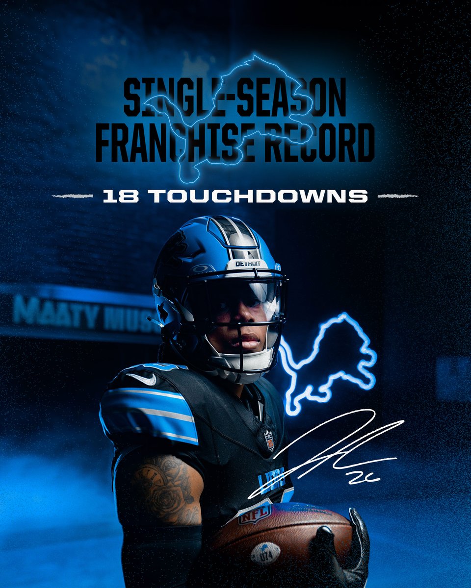 Detroit Lions PR (@lionspr) on Twitter photo .<a href="/Lions/">Detroit Lions</a> RB <a href="/Jahmyr_Gibbs1/">Jahmyr Gibbs</a> has produced 18 TDs this season, establishing a new single-season franchise record.
#OnePride .<a href="/Lions/">Detroit Lions</a> RB <a href="/Jahmyr_Gibbs1/">Jahmyr Gibbs</a> has produced 18 TDs this season, establishing a new single-season franchise record.
#OnePride