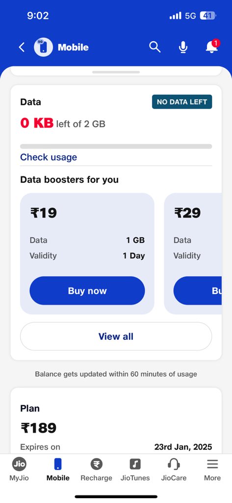 jagad89's tweet photo. @JioCare @reliancejio not delivering data. I wake up and turn my data on and immediately get your data pack is over.

@TRAI @jagograhakjago usage history is 60kb but my all 2GB data used. https://t.co/gDyeX6warA