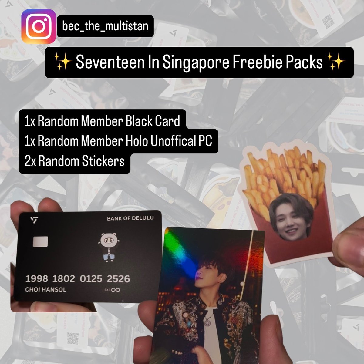 ✨ Seventeen in Singapore Freebie Packs ✨
📍Attending both 25th &amp; 26th
(New to the freebie game so happy to just share these goodies with anyone who wants 🤍)

I use Instagram more so Instagram is in photo 🤩

#SEVENTEEN_RIGHT_HERE_IN_SINGAPORE #Seventeen_Freebies