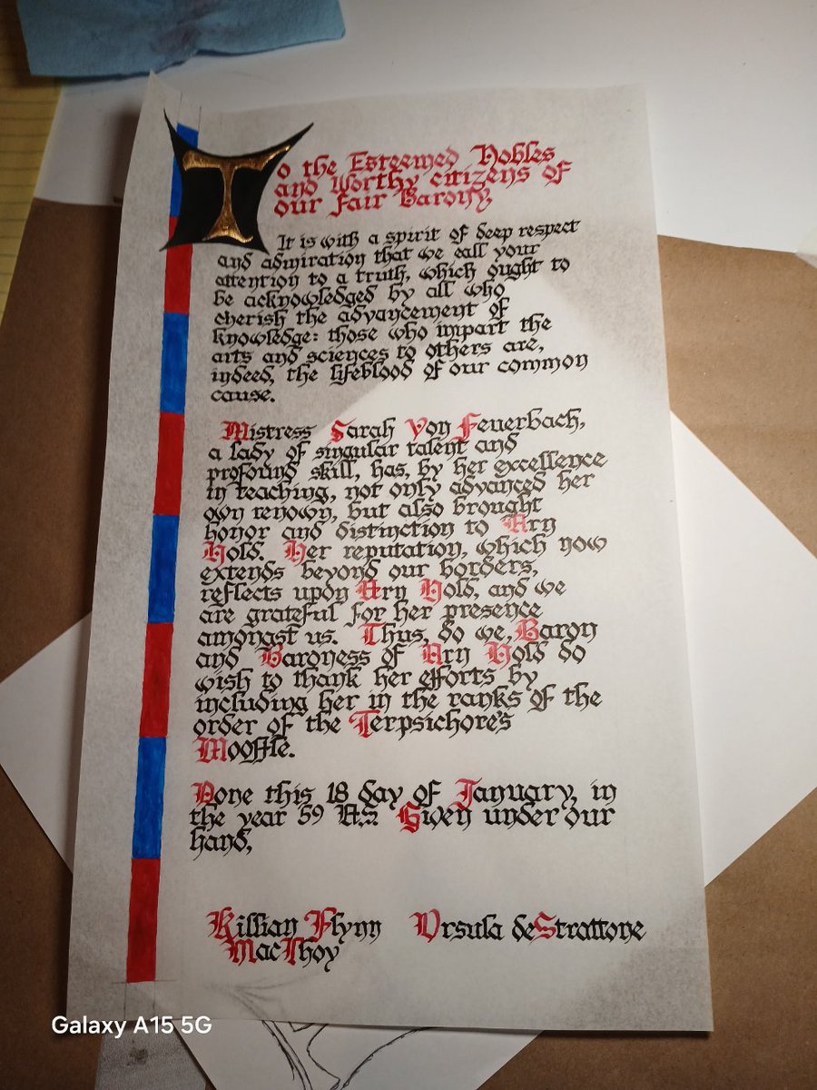 nearsys's tweet photo. I'm mostly done with this calligraphy project. I hope by the middle of the week I'll have the rest of it illuminated. https://t.co/ewck96Vwdc
