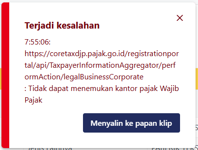 RAGADUB's tweet photo. @kring_pajak Selamat Pagi. Kalau keluar notifikasi ini saat mau tambahakan wakil di coretax, apa yang harus dilakukan ya? https://t.co/UVJslFl4Gt
