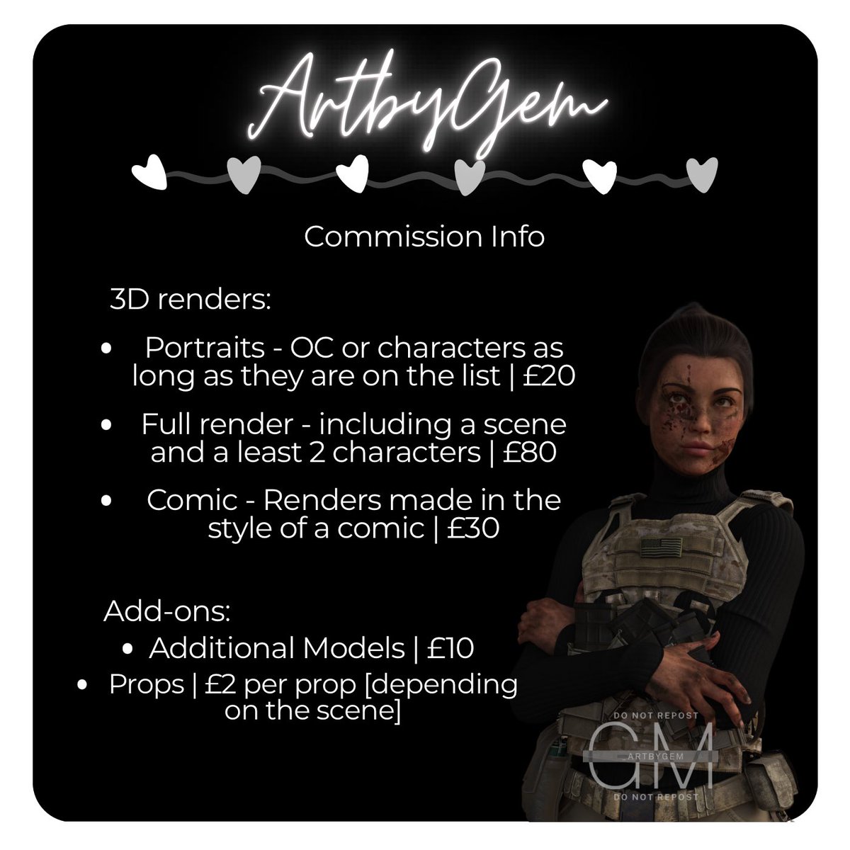 _ArtbyGem's tweet image. New updated commission info! | a detailed models list can be found in my bio! 🖤✨
#takingcommissions #newcommissionsinfo #artbygemcommissions